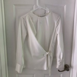 NWT topshop white satin blouse with front tie us2